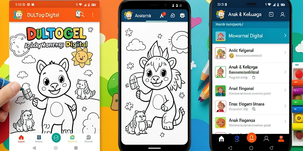 Tampilan antarmuka aplikasi DULTOGEL untuk mewarnai digital.