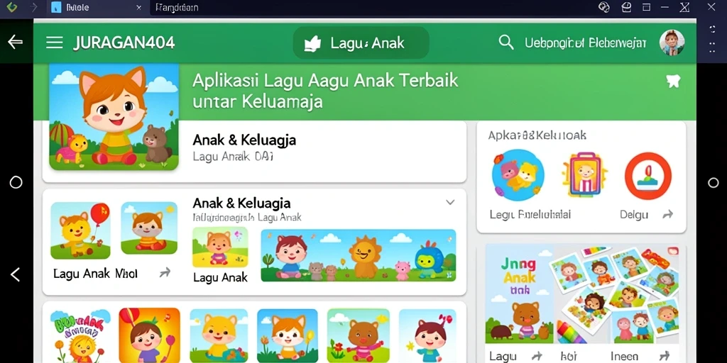 Antarmuka JURAGAN404 yang ceria dan mendidik untuk anak.