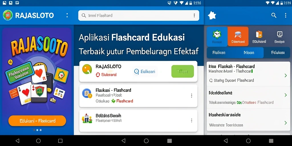 Tangkapan layar antarmuka RAJASLOTO yang menampilkan fitur Flashcard interaktif.
