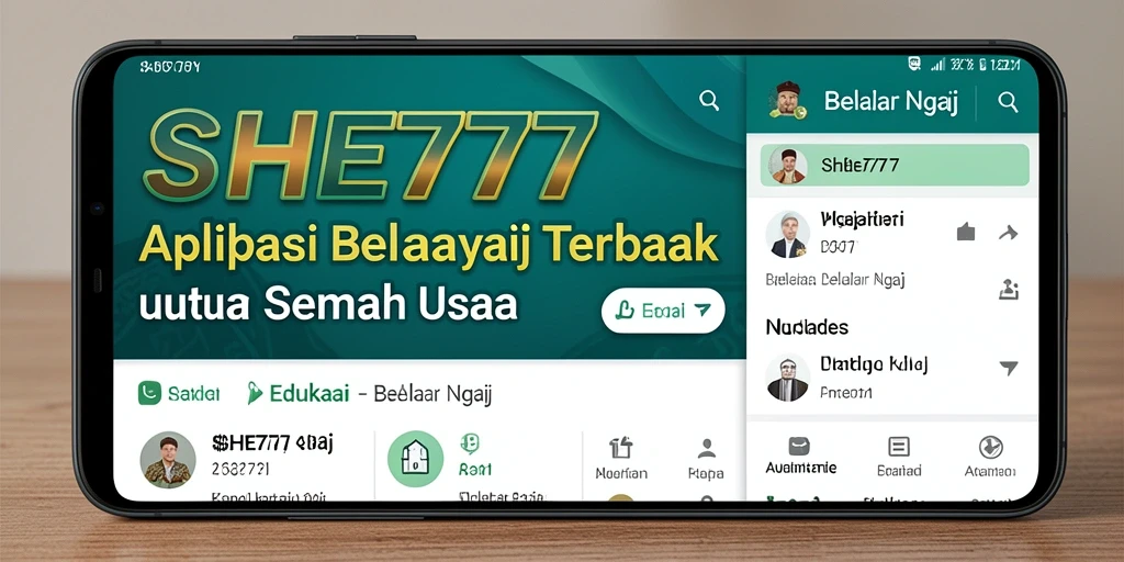 Antarmuka aplikasi SHE777 untuk belajar ngaji yang menarik dan intuitif.