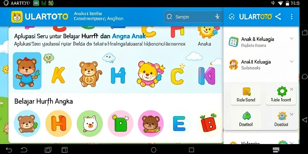 Tampilan antarmuka ULARTOTO yang menarik untuk belajar huruf dan angka.